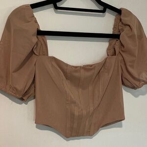 Privy Puff Sleeve Tan Crop Corset Top Womens Small